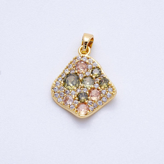 18K Gold Filled 18.5mm Multicolor CZ Geometric Rhombus Pendant with Sparkling Pastel Gemstone Cluster Jewelry Gift for Her | CHARMS-00419