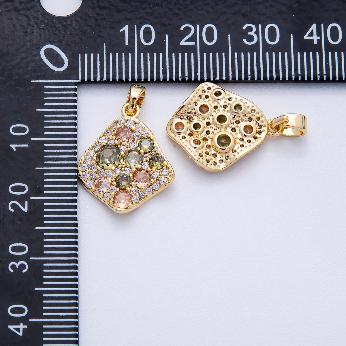 18K Gold Filled 18.5mm Multicolor CZ Geometric Rhombus Pendant with Sparkling Pastel Gemstone Cluster Jewelry Gift for Her | CHARMS-00419