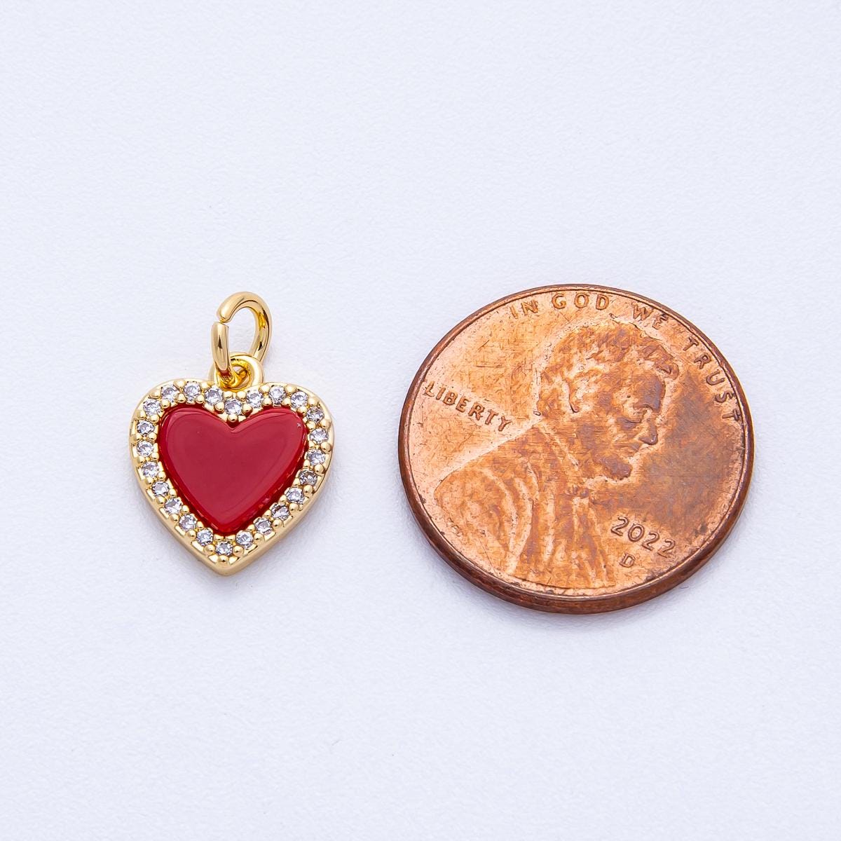 18K Gold Filled 12.5mm Red Enamel Micro Paved CZ Heart Charm Love Pendant DIY Jewelry Supply for custom Necklace and Earrings | CHARMS-00420