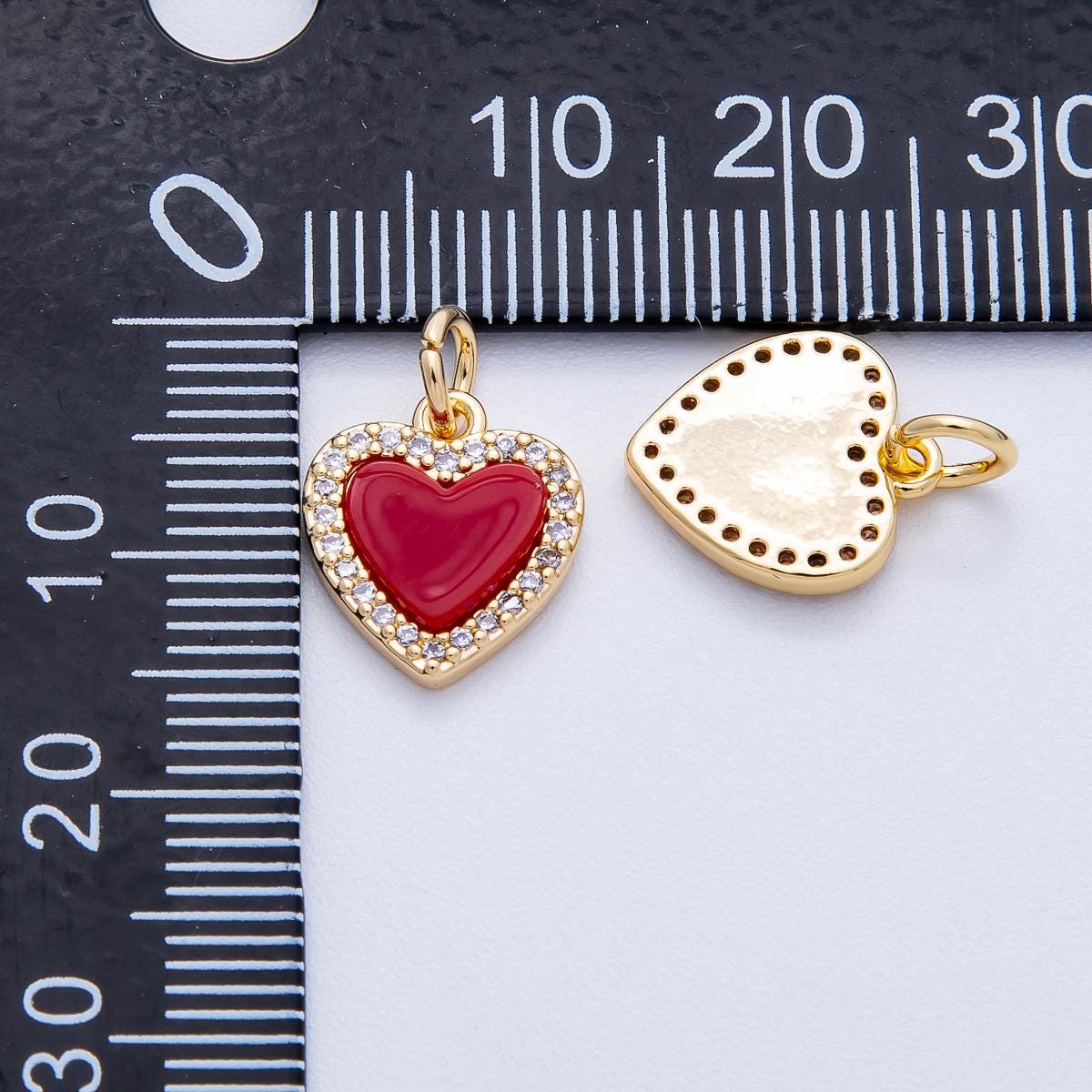 18K Gold Filled 12.5mm Red Enamel Micro Paved CZ Heart Charm Love Pendant DIY Jewelry Supply for custom Necklace and Earrings | CHARMS-00420