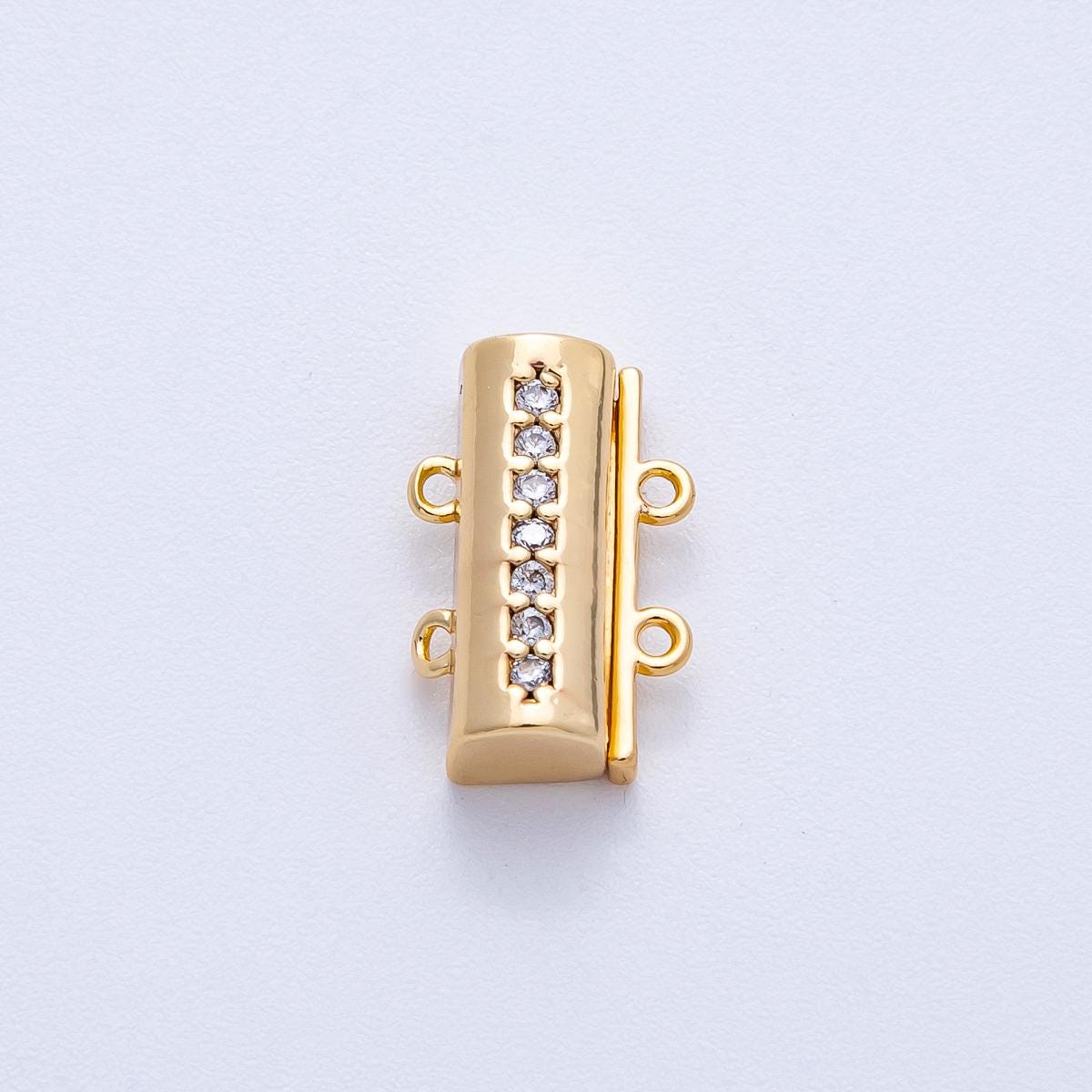 18K Gold Filled 16mm Micro Paved CZ Detangler Finding in Gold & Silver 2-Strand Sparkle DIY Layering Necklace Connector | FINDINGS-00079
