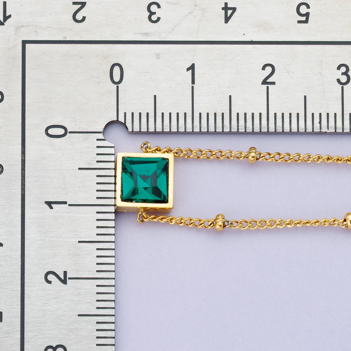 Dainty 24k gold filled satellite bead necklace with Green CZ 15.5 Inch Choker Necklace WA-4048