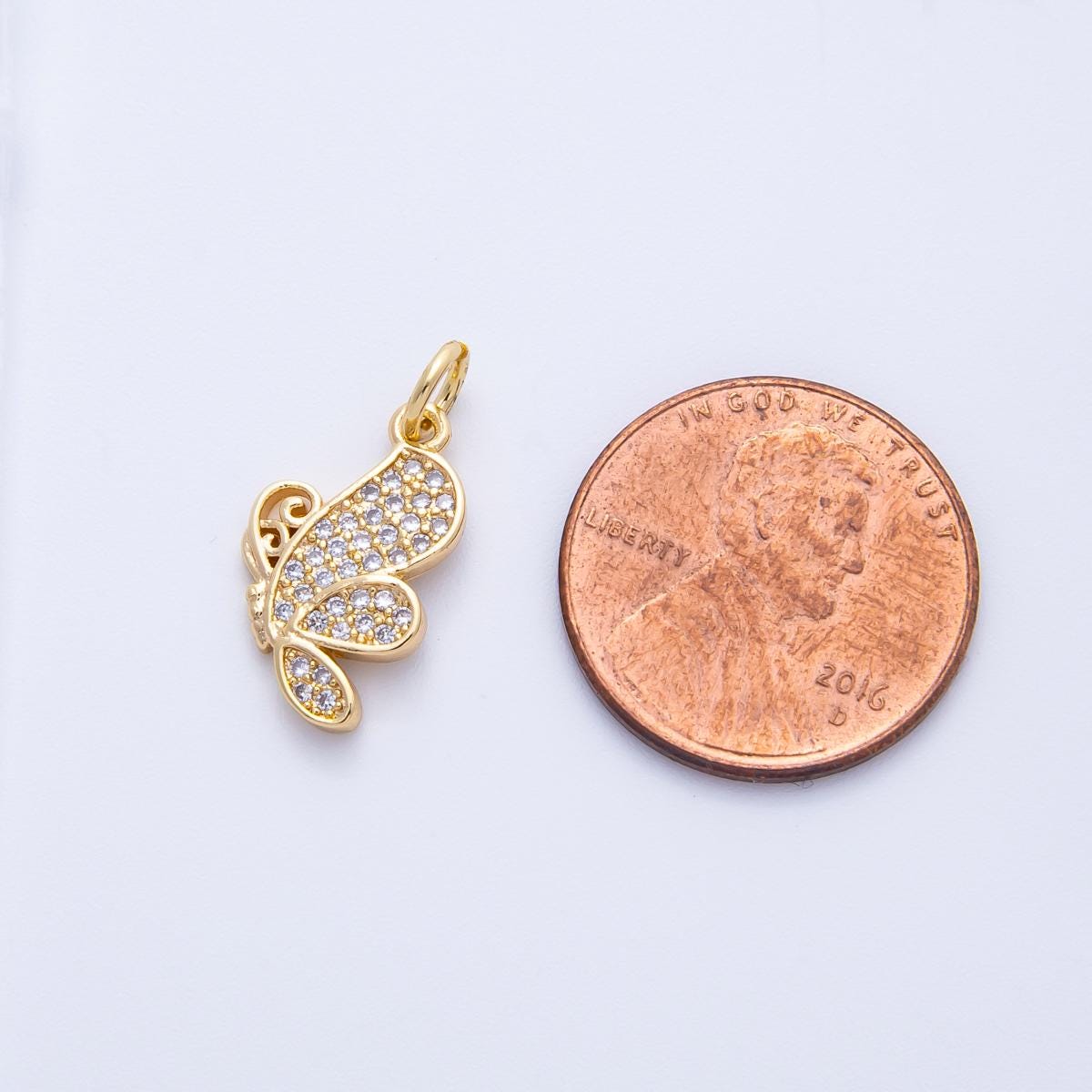 16k gold filled Half Butterfly Charm Necklace 16.1mm Dainty Micro Paved CZ Y2k Jewelry Nature Inspired Gift for Daughter | CHARMS-00407