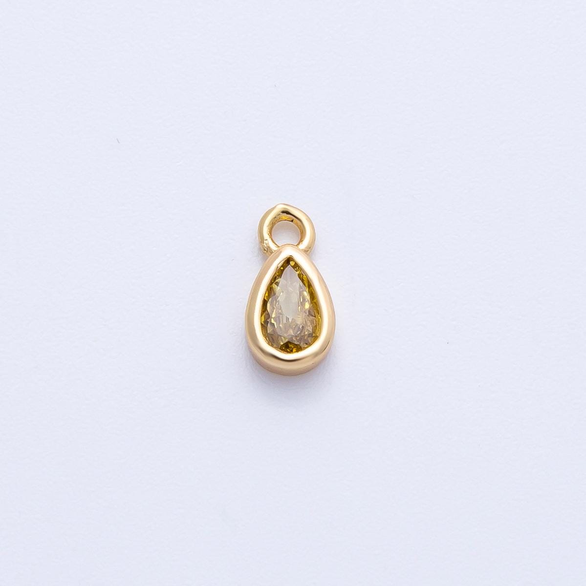 18k Gold Pear Citrine Pendant Dainty Yellow Gemstone Charm Bezel Set Teardrop Necklace Minimalist November Birthstone Jewelry | CHARMS-00408