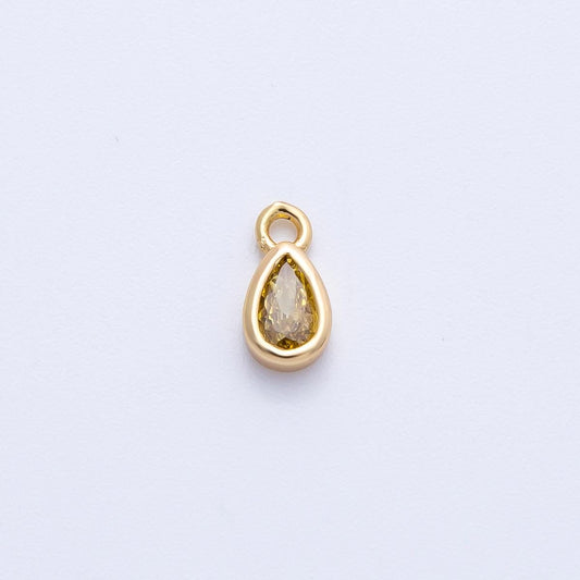 18k Gold Pear Citrine Pendant Dainty Yellow Gemstone Charm Bezel Set Teardrop Necklace Minimalist November Birthstone Jewelry | CHARMS-00408