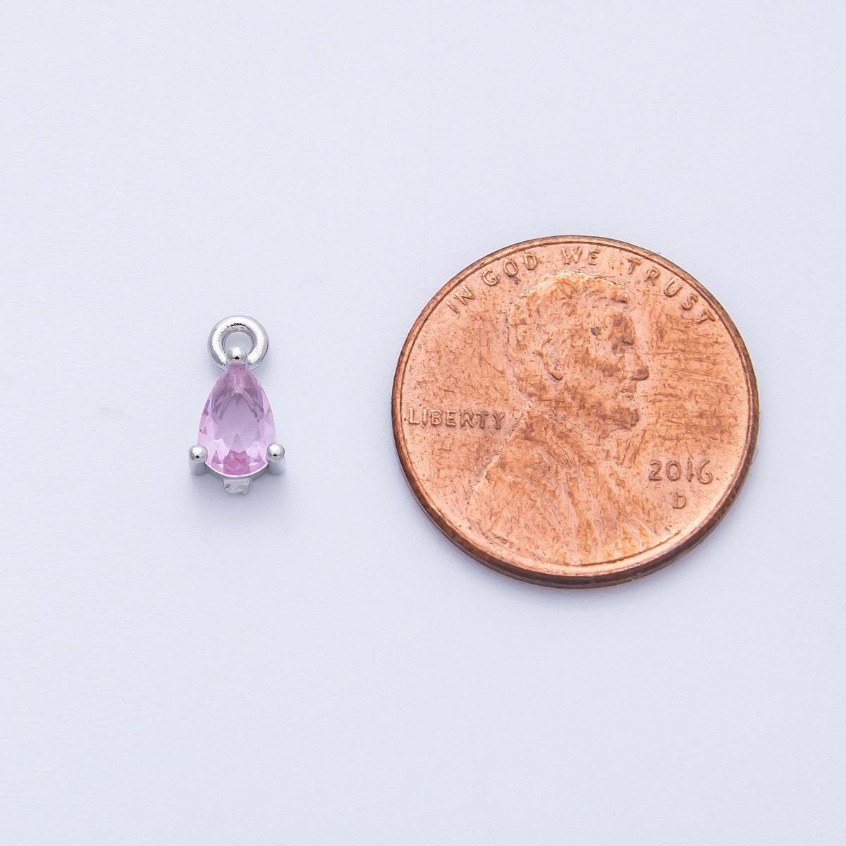 Silver Pink Sapphire Charm 9.3mm Teardrop Pendant Dainty Gift DIY Jewelry Making Supply for Custom Earrings Necklace Bracelet | CHARMS-00409
