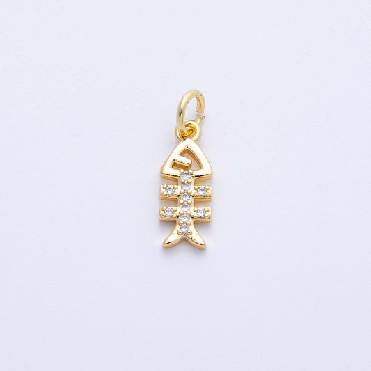 18k Gold Filled Fishbone Dainty Pave CZ Skeleton Charm Minimalist Nautical DIY Jewelry Making Supply custom Necklace Earrings | CHARMS-00411