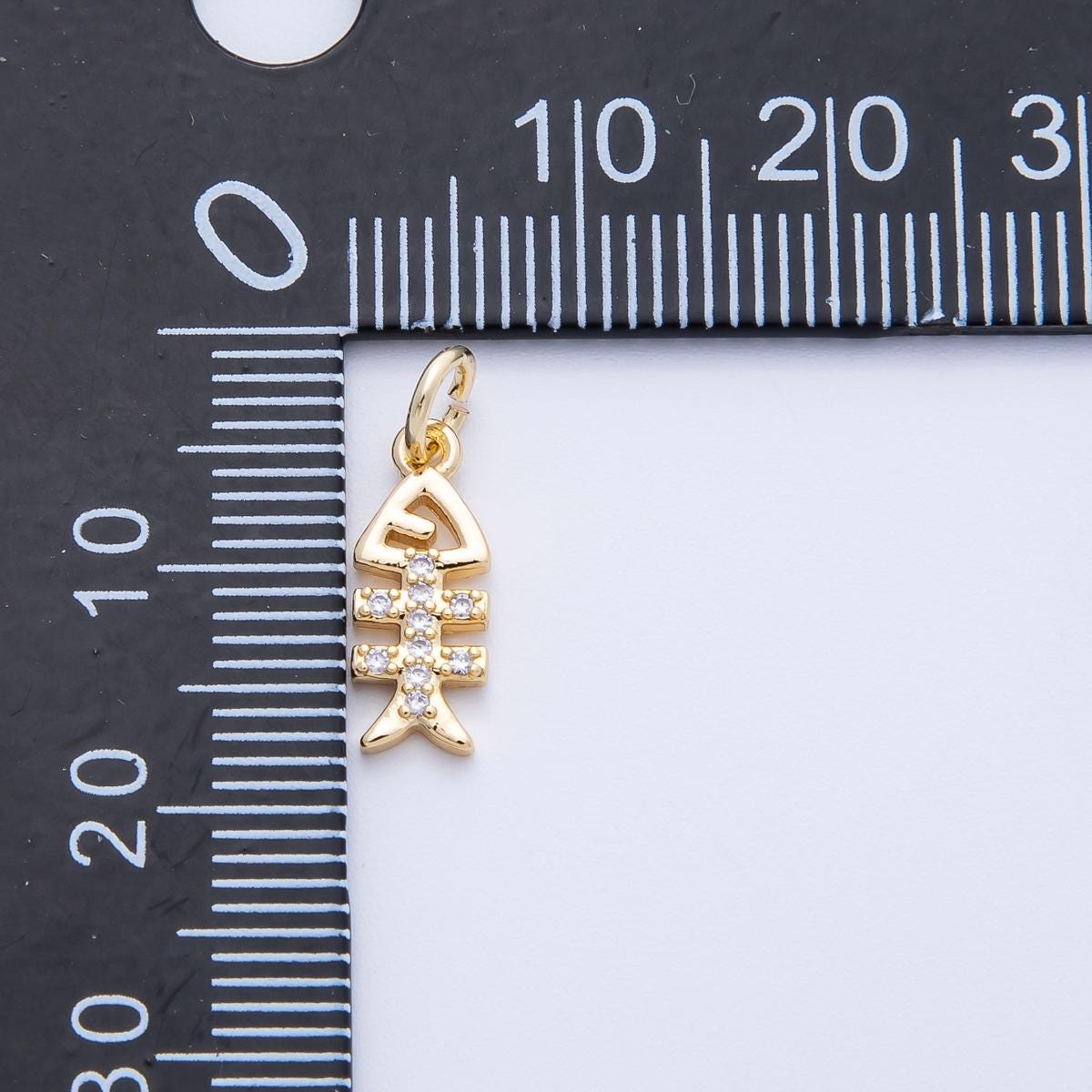 18k Gold Filled Fishbone Dainty Pave CZ Skeleton Charm Minimalist Nautical DIY Jewelry Making Supply custom Necklace Earrings | CHARMS-00411