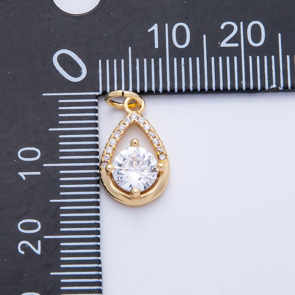 18k Gold Filled Floating CZ Teardrop Pendant 15.5mm Dainty Pair Necklace Minimalist Bridal Jewelry DIY Supply | CHARMS-00412