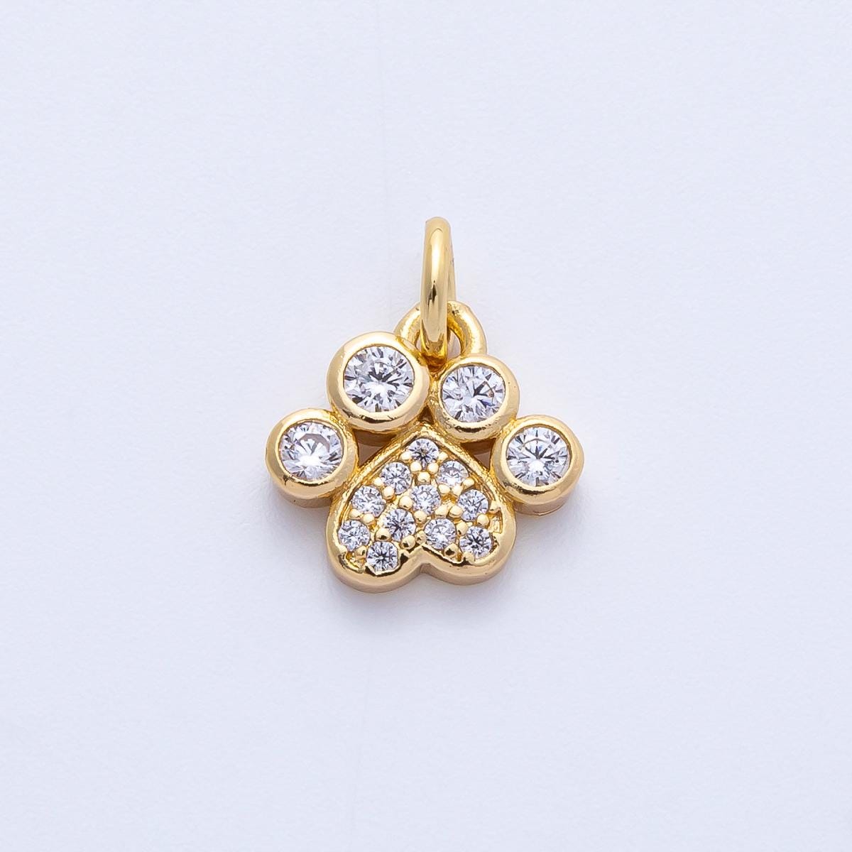 18K Gold Filled Paw Print Charm 9.9mm Micro Paved CZ Dog Pet Pendant DIY Jewelry Making Supply Necklace Bracelet Animal Lover | CHARMS-00414