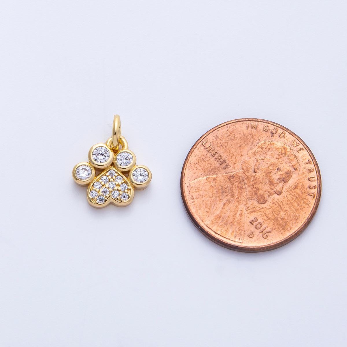 18K Gold Filled Paw Print Charm 9.9mm Micro Paved CZ Dog Pet Pendant DIY Jewelry Making Supply Necklace Bracelet Animal Lover | CHARMS-00414
