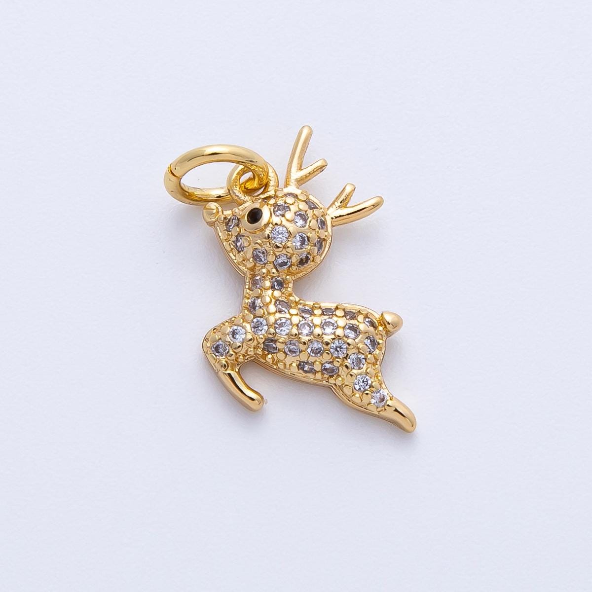 18k Gold Filled Reindeer Micro Pave CZ Charm 14.3mm Mini Forest Animal Pendant Dainty Jewelry Making Supply Necklace Earrings | CHARMS-00415