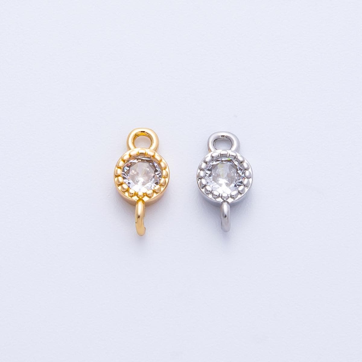 18K Gold Filled 5mm Clear CZ Round Connector in Gold & Silver Sparkly Dotted Pendant for Necklace Bracelet Making Supply | Connectors-00014