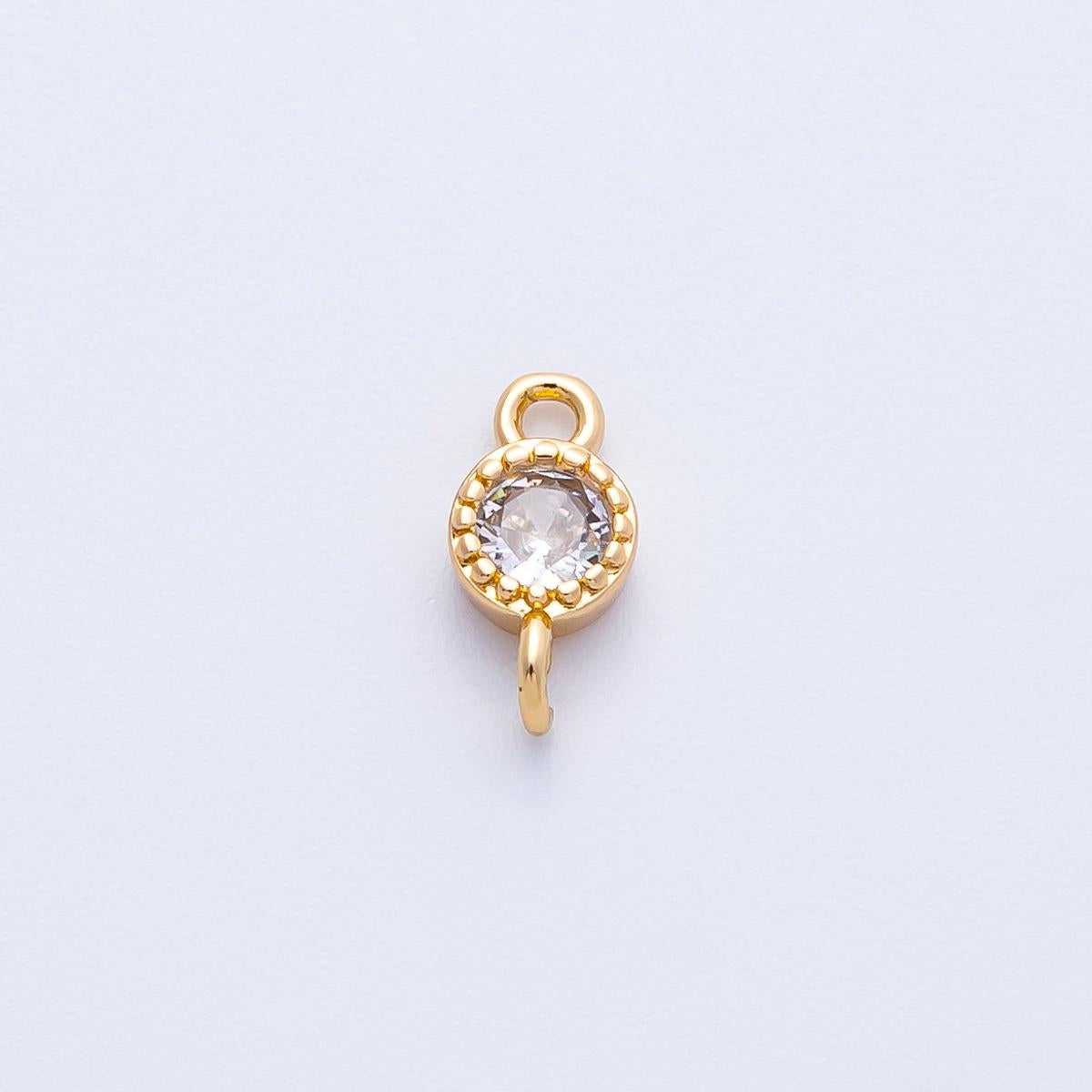 18K Gold Filled 5mm Clear CZ Round Connector in Gold & Silver Sparkly Dotted Pendant for Necklace Bracelet Making Supply | Connectors-00014