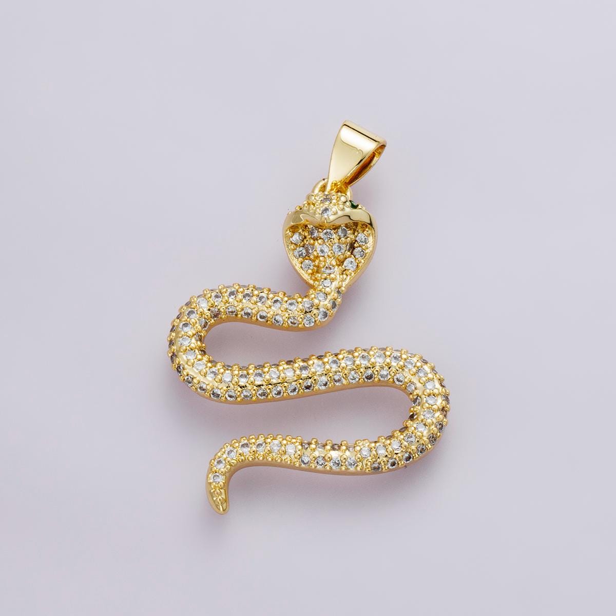 14K Gold Filled Clear & Multicolor Micro Paved CZ Serpent Pendant Rainbow Snake Charm DIY Animal Jewelry Finding for Necklace | I-00664