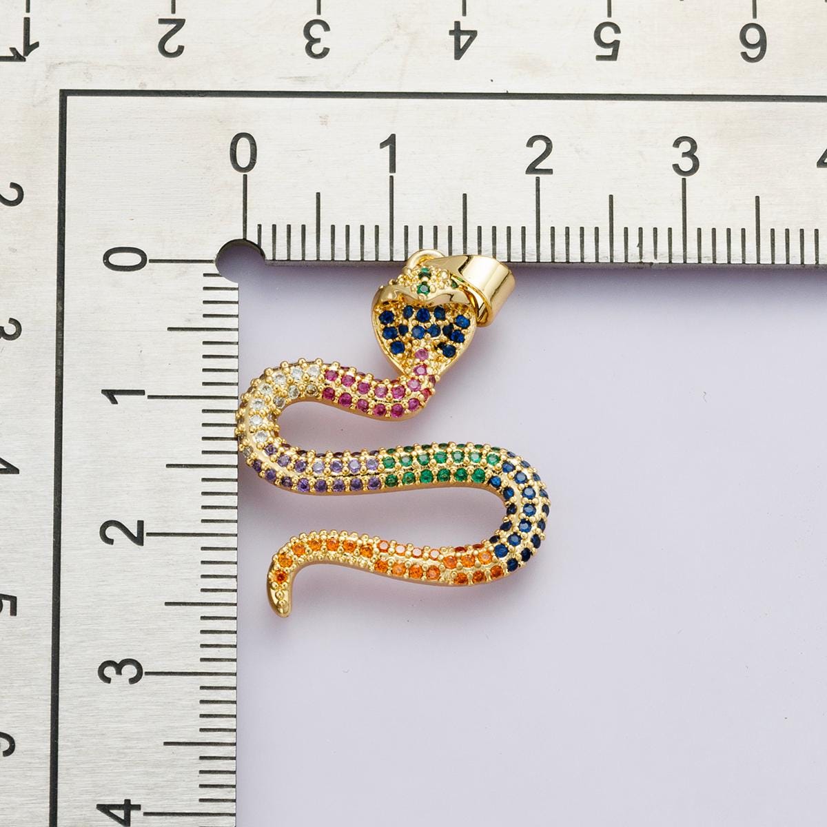 14K Gold Filled Clear & Multicolor Micro Paved CZ Serpent Pendant Rainbow Snake Charm DIY Animal Jewelry Finding for Necklace | I-00664