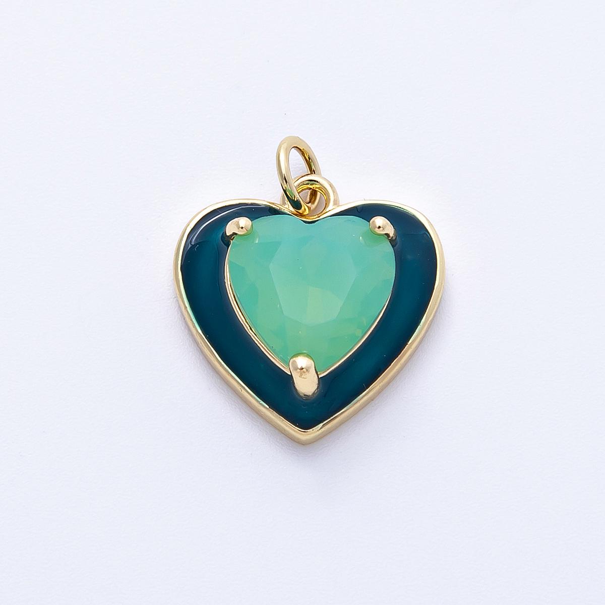 16K Gold Filled 17mm Blue Teal Turquoise CZ Enamel Heart Charm Romantic Love Jewelry DIY Supply for DIY Necklace and Bracelet | Charms-00387