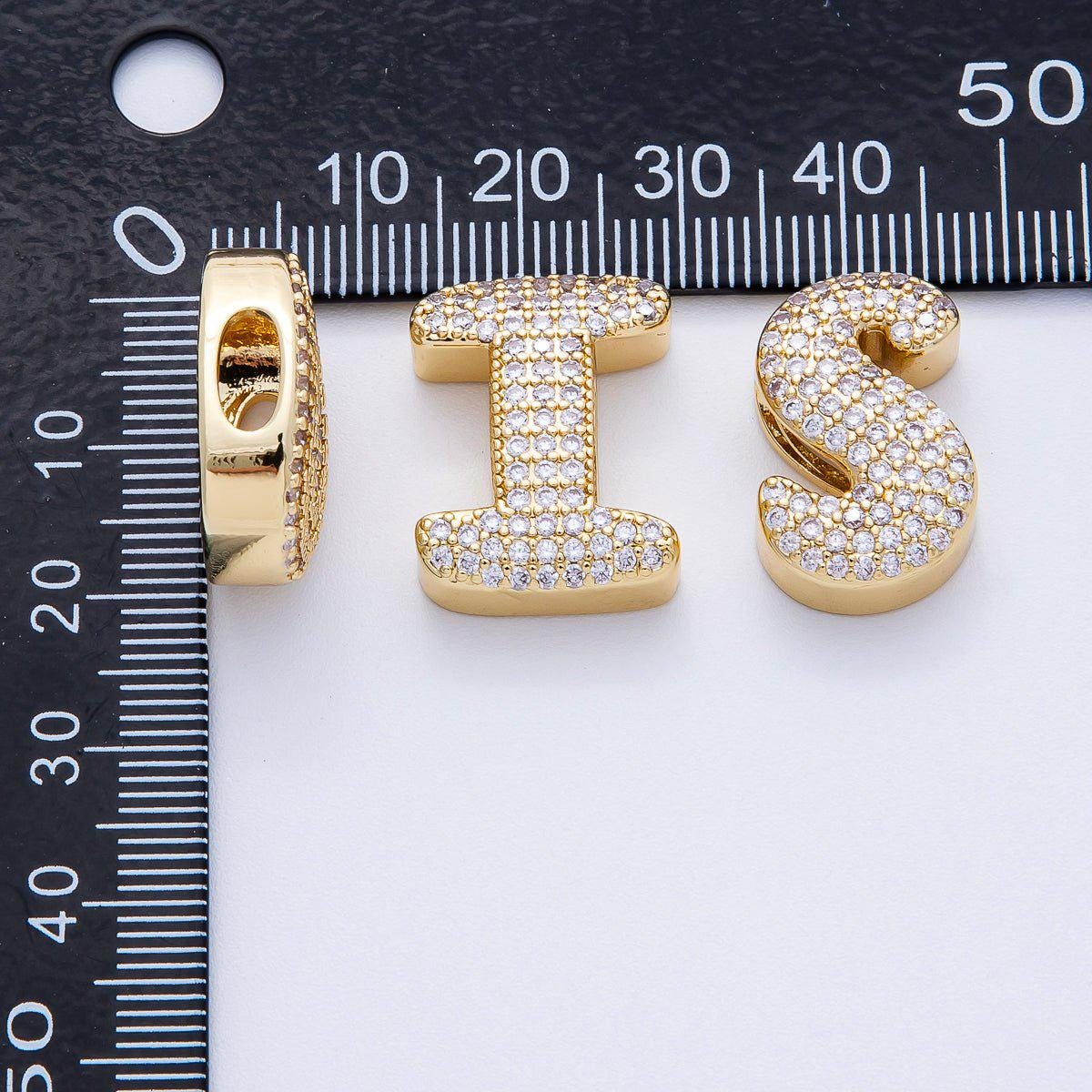 16K Gold Filled 21mm Chubby Micro Paved CZ Initial Letter A-Z Alphabet Personalized Bead for Cord Jewelry DIY Personalized | Beads-00167