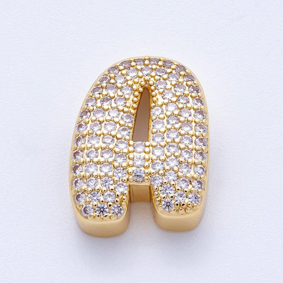 16K Gold Filled 21mm Chubby Micro Paved CZ Initial Letter A-Z Alphabet Personalized Bead for Cord Jewelry DIY Personalized | Beads-00167