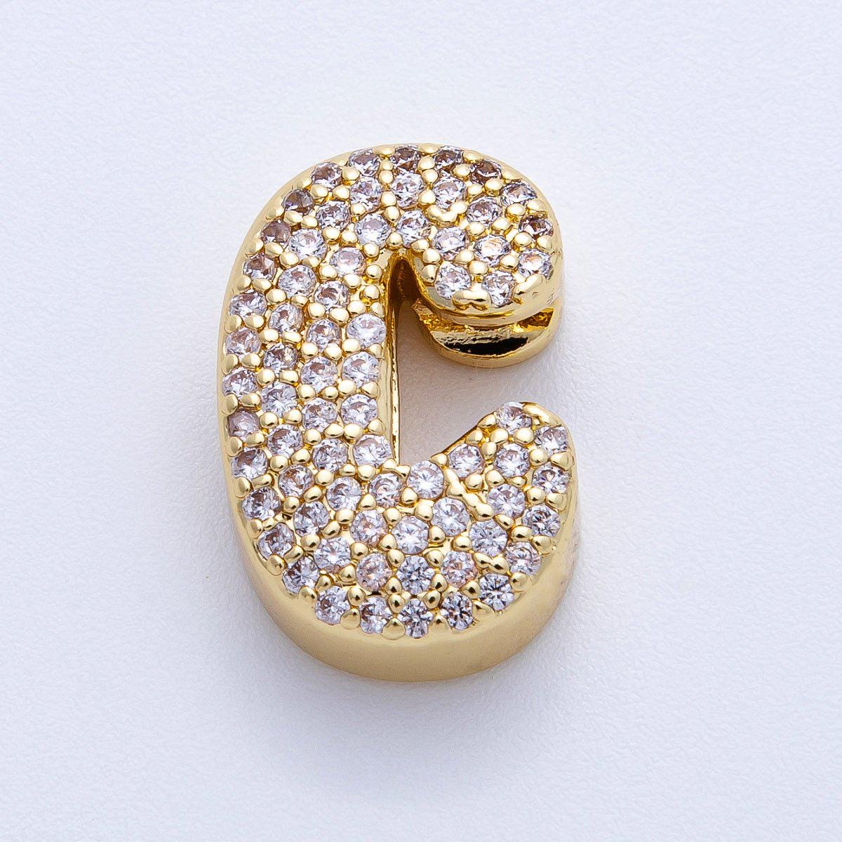 16K Gold Filled 21mm Chubby Micro Paved CZ Initial Letter A-Z Alphabet Personalized Bead for Cord Jewelry DIY Personalized | Beads-00167