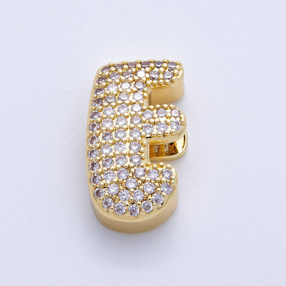 16K Gold Filled 21mm Chubby Micro Paved CZ Initial Letter A-Z Alphabet Personalized Bead for Cord Jewelry DIY Personalized | Beads-00167