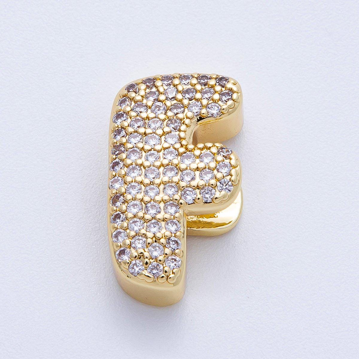 16K Gold Filled 21mm Chubby Micro Paved CZ Initial Letter A-Z Alphabet Personalized Bead for Cord Jewelry DIY Personalized | Beads-00167