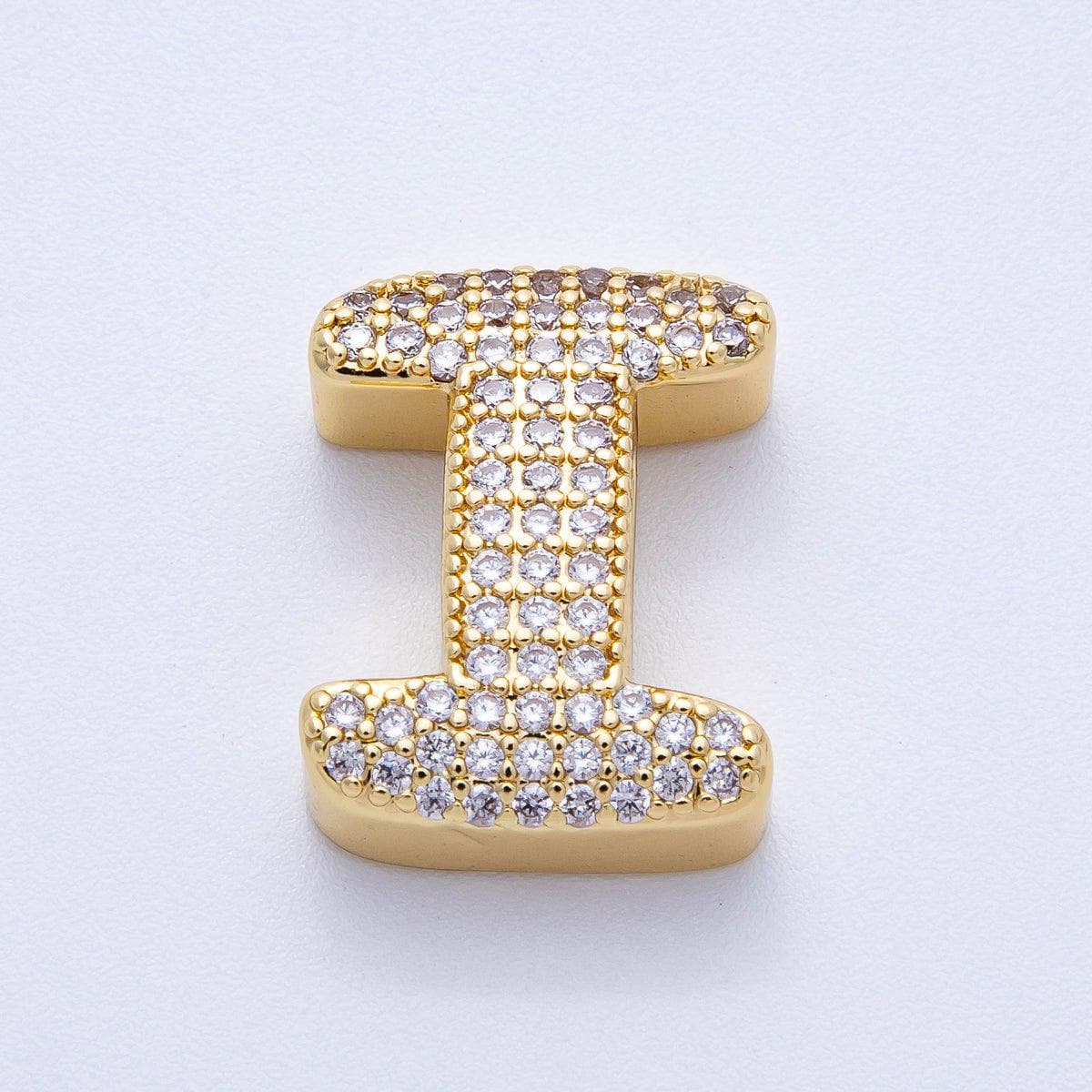 16K Gold Filled 21mm Chubby Micro Paved CZ Initial Letter A-Z Alphabet Personalized Bead for Cord Jewelry DIY Personalized | Beads-00167