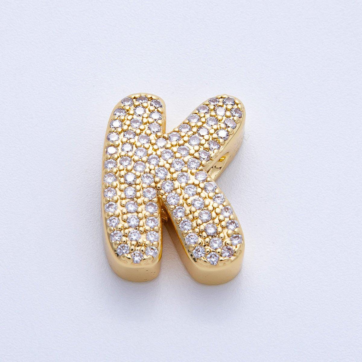 16K Gold Filled 21mm Chubby Micro Paved CZ Initial Letter A-Z Alphabet Personalized Bead for Cord Jewelry DIY Personalized | Beads-00167
