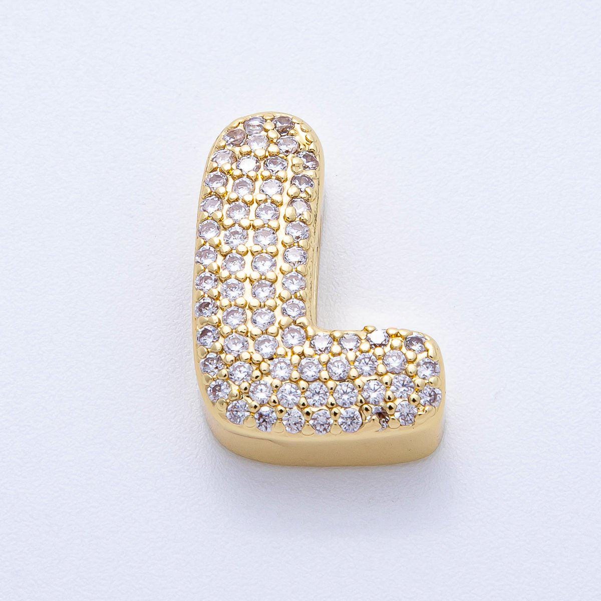 16K Gold Filled 21mm Chubby Micro Paved CZ Initial Letter A-Z Alphabet Personalized Bead for Cord Jewelry DIY Personalized | Beads-00167