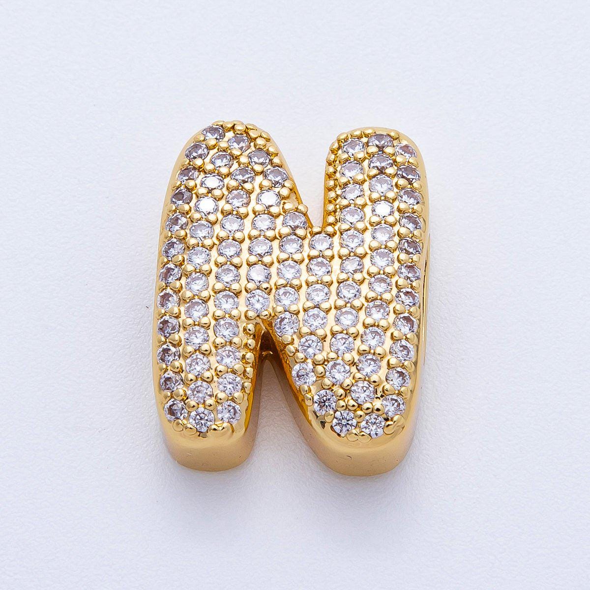 16K Gold Filled 21mm Chubby Micro Paved CZ Initial Letter A-Z Alphabet Personalized Bead for Cord Jewelry DIY Personalized | Beads-00167