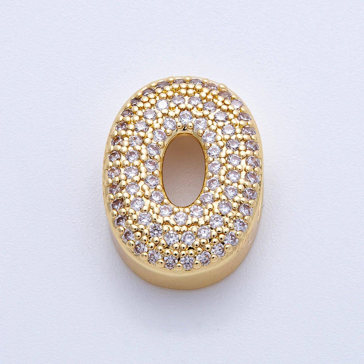 16K Gold Filled 21mm Chubby Micro Paved CZ Initial Letter A-Z Alphabet Personalized Bead for Cord Jewelry DIY Personalized | Beads-00167