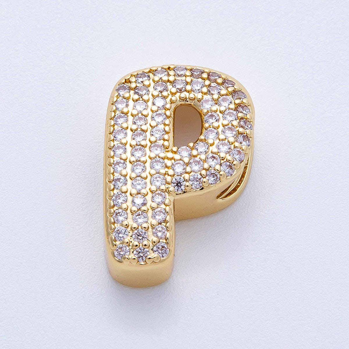 16K Gold Filled 21mm Chubby Micro Paved CZ Initial Letter A-Z Alphabet Personalized Bead for Cord Jewelry DIY Personalized | Beads-00167
