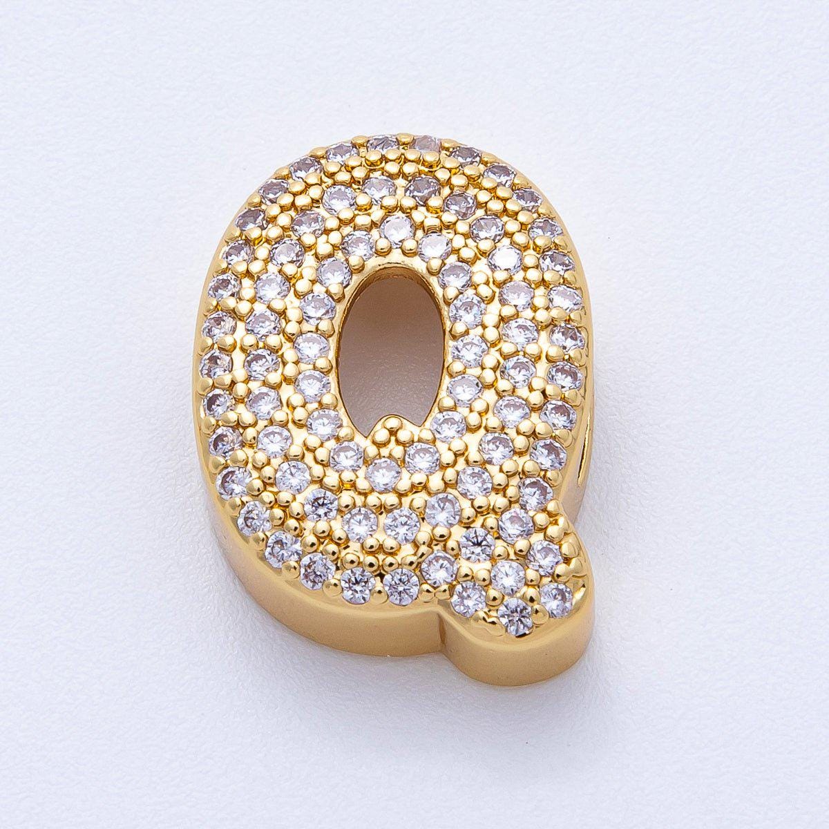 16K Gold Filled 21mm Chubby Micro Paved CZ Initial Letter A-Z Alphabet Personalized Bead for Cord Jewelry DIY Personalized | Beads-00167