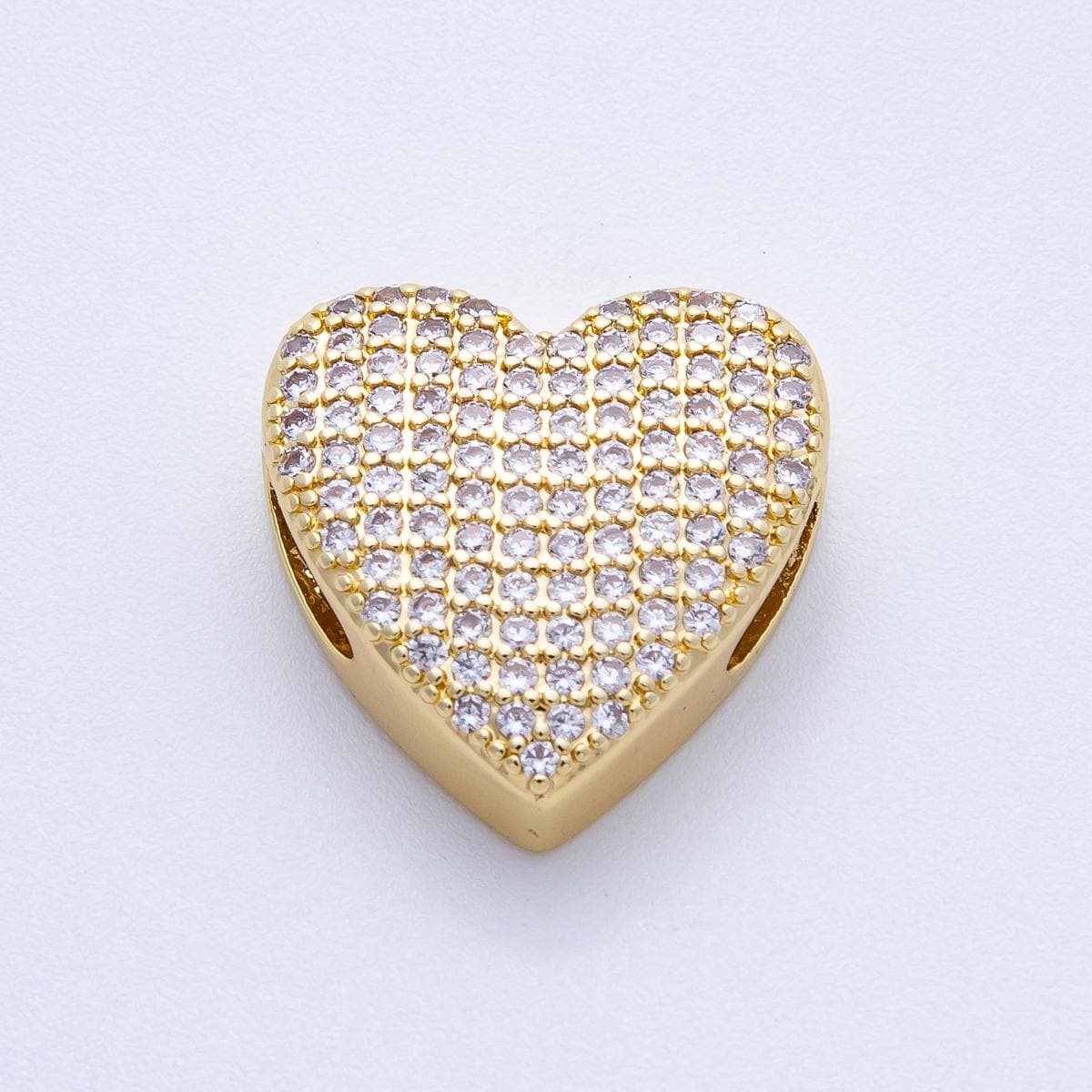 16K Gold Filled 21mm Micro Paved CZ Heart Slide Bead Puffy Sparkling Romantic Charms for DIY Necklaces & Bracelets | Beads-00194