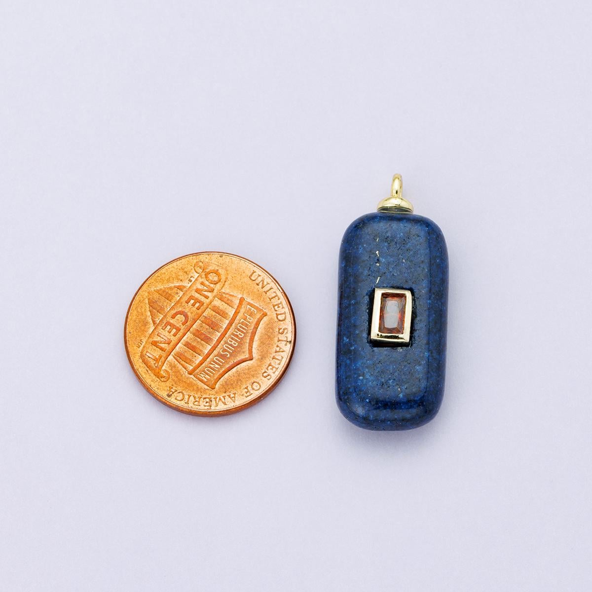 18k Gold Filled Lapis Lazuli Natural Gemstone Rectangular Pendant 29.9mm Geometric Charm DIY Jewelry Making Birthstone Gift | CHARMS-00428