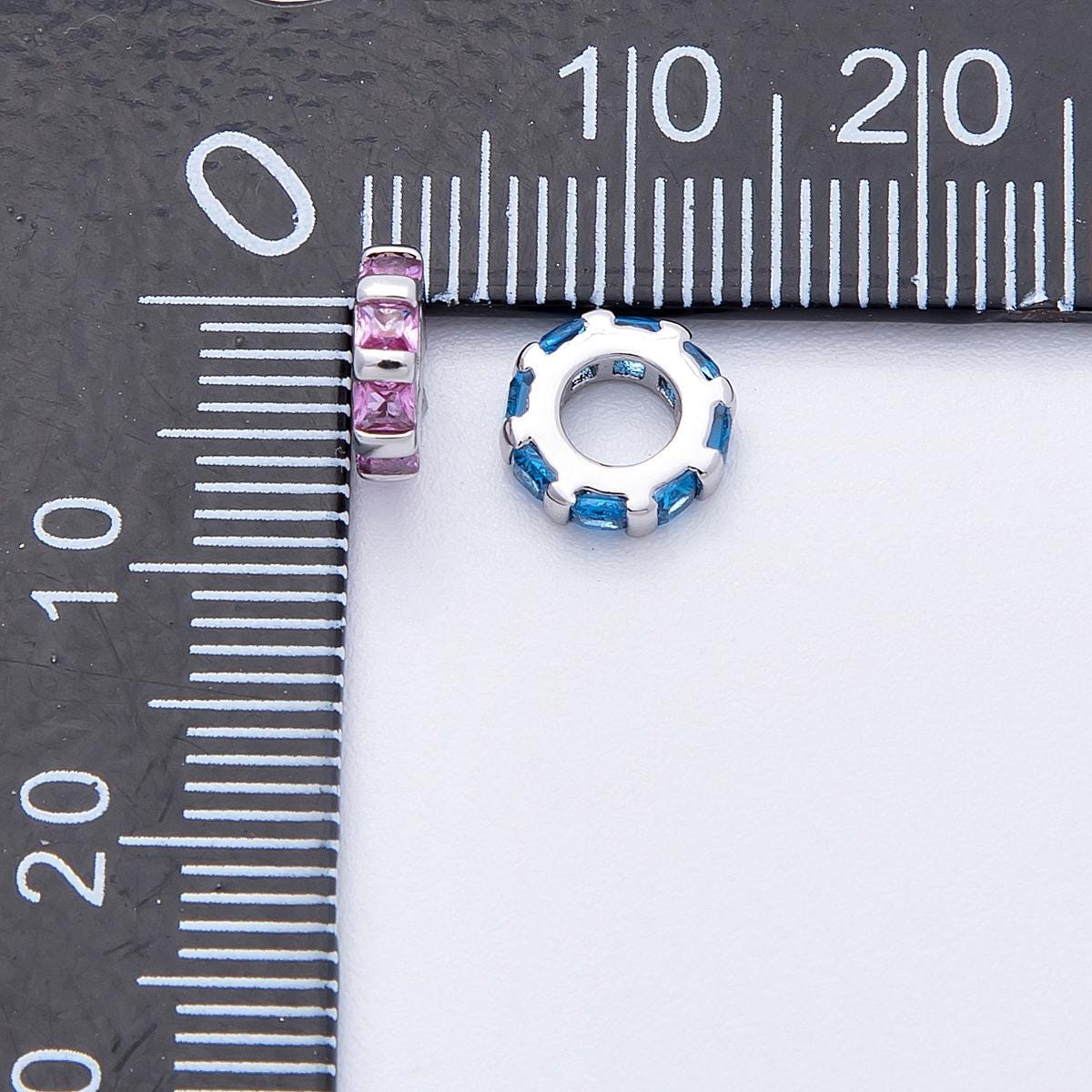 Rhodium plated 7.7mm multicolor birthstone CZ rondelle spacer beads DIY Jewelry Making Supply for custom bracelet necklace | BEADS-00140