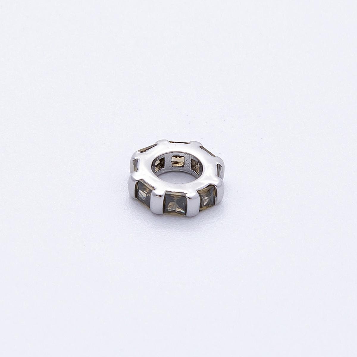Rhodium plated 7.7mm multicolor birthstone CZ rondelle spacer beads DIY Jewelry Making Supply for custom bracelet necklace | BEADS-00140