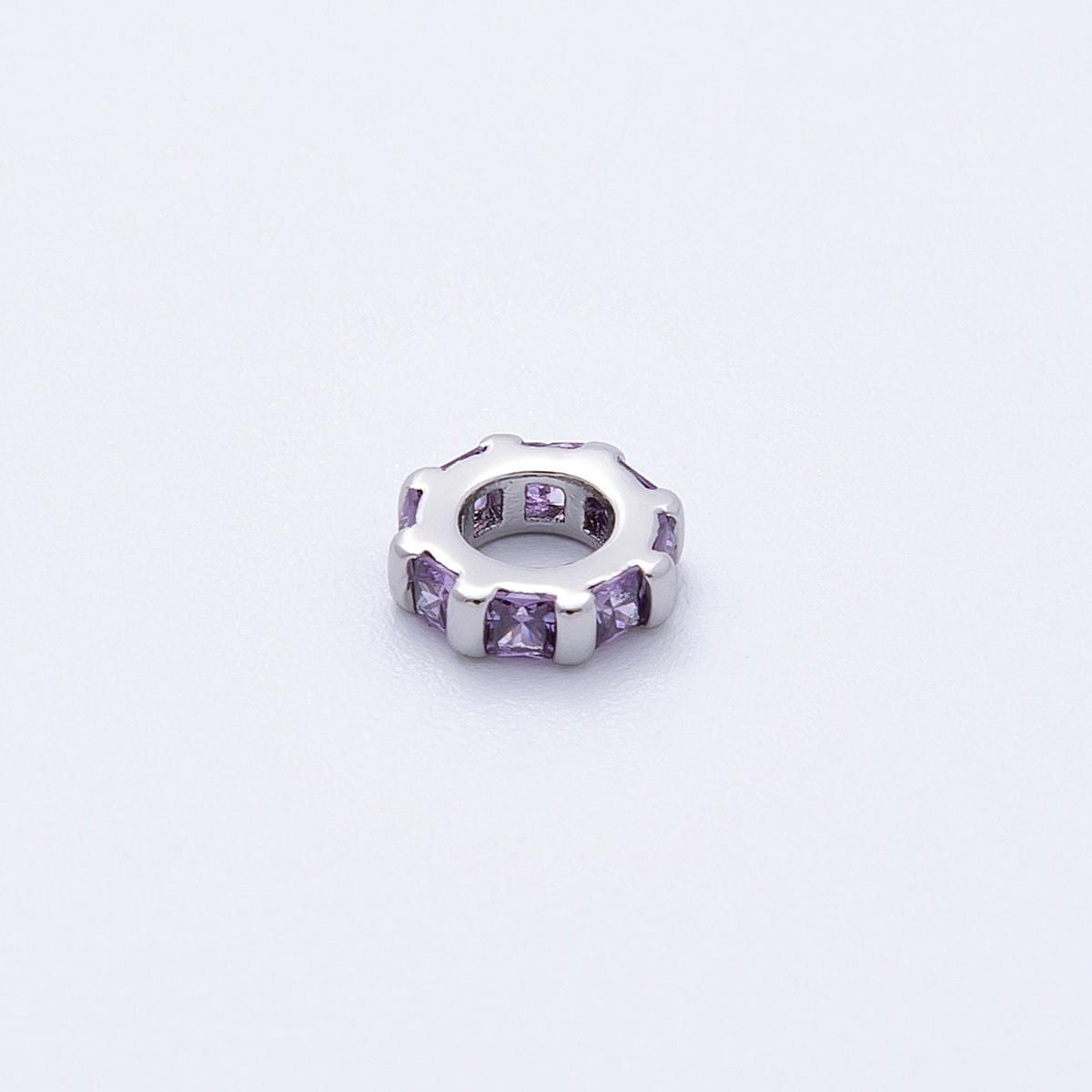 Rhodium plated 7.7mm multicolor birthstone CZ rondelle spacer beads DIY Jewelry Making Supply for custom bracelet necklace | BEADS-00140