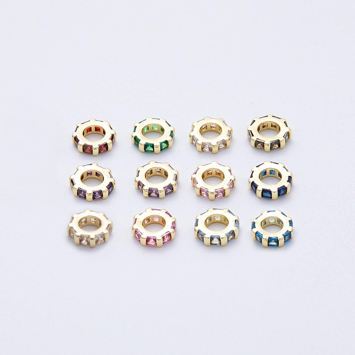16k Gold Filled 7.7mm multicolor birthstone CZ rondelle spacer beads DIY Jewelry Making Supply for custom bracelet necklace | BEADS-00152