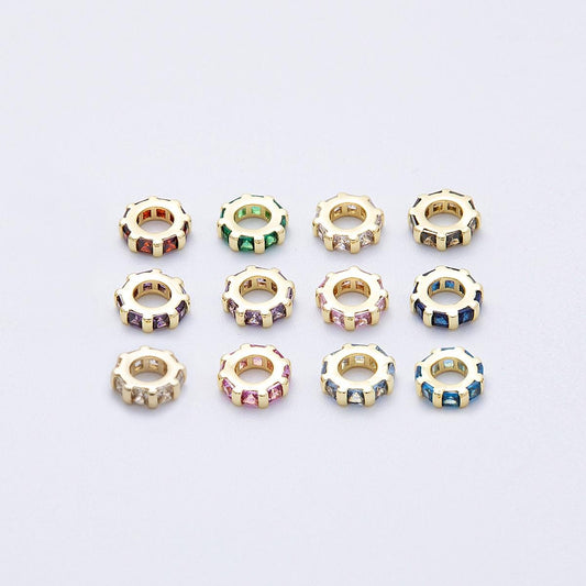 16k Gold Filled 7.7mm multicolor birthstone CZ rondelle spacer beads DIY Jewelry Making Supply for custom bracelet necklace | BEADS-00152
