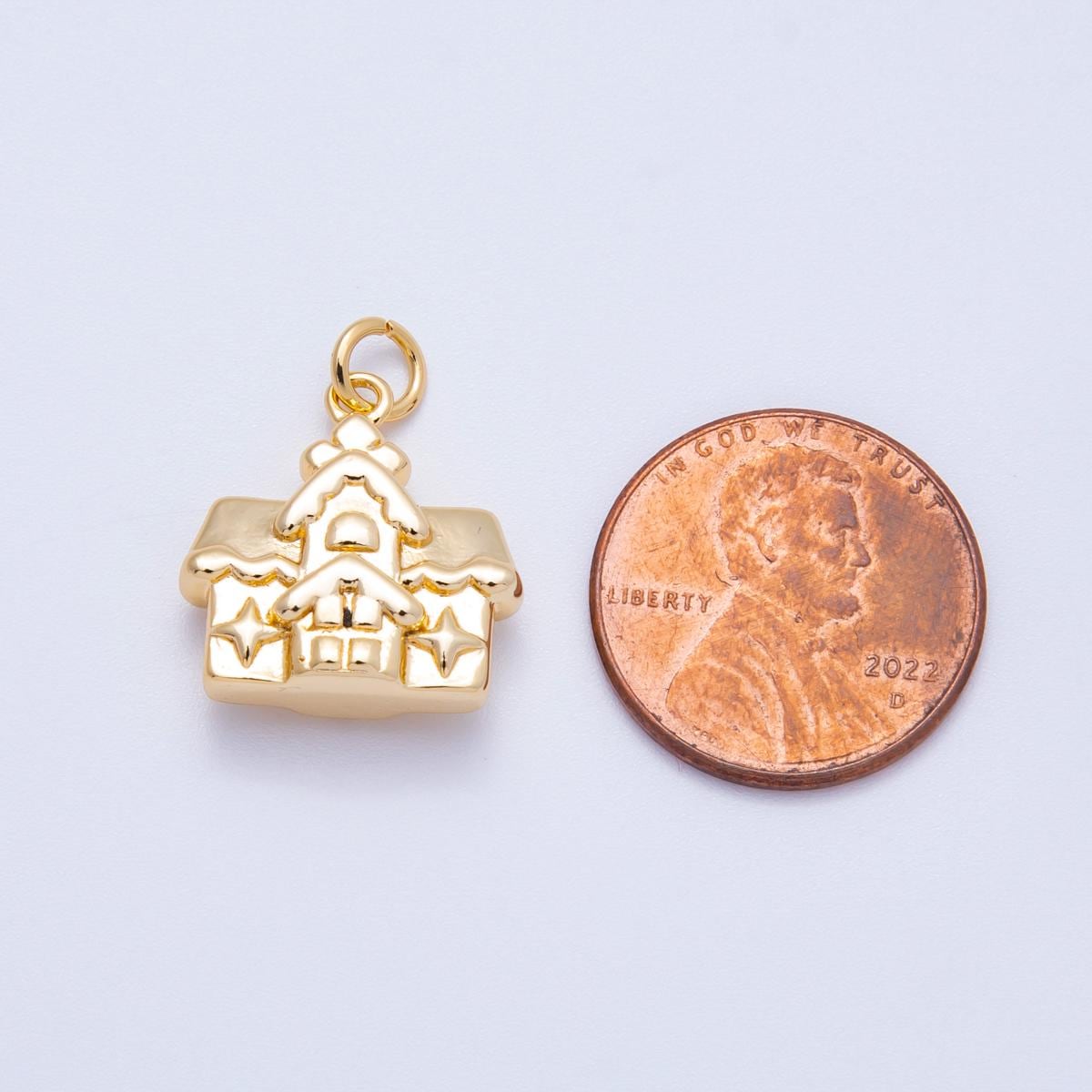 18k Gold Filled House Charm 16.3mm Mini 3D Home & Schoolhouse Design DIY Jewelry Supply for custom Necklace and Bracelet | CHARMS-00425