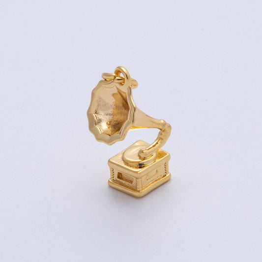 18K Gold Filled 18.5mm 3D Multidimensional Music Gramophone Vinyl Record Player Musical DIY Jewelry Supplies Phonograph | Charms-00293