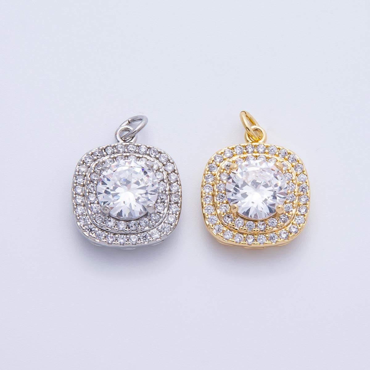 16k Gold Filled and White Gold Square Micro Paved Round Cut Clear CZ Add On Charm Bridal & Luxury Jewelry Supplies Necklace | CHARMS-00289