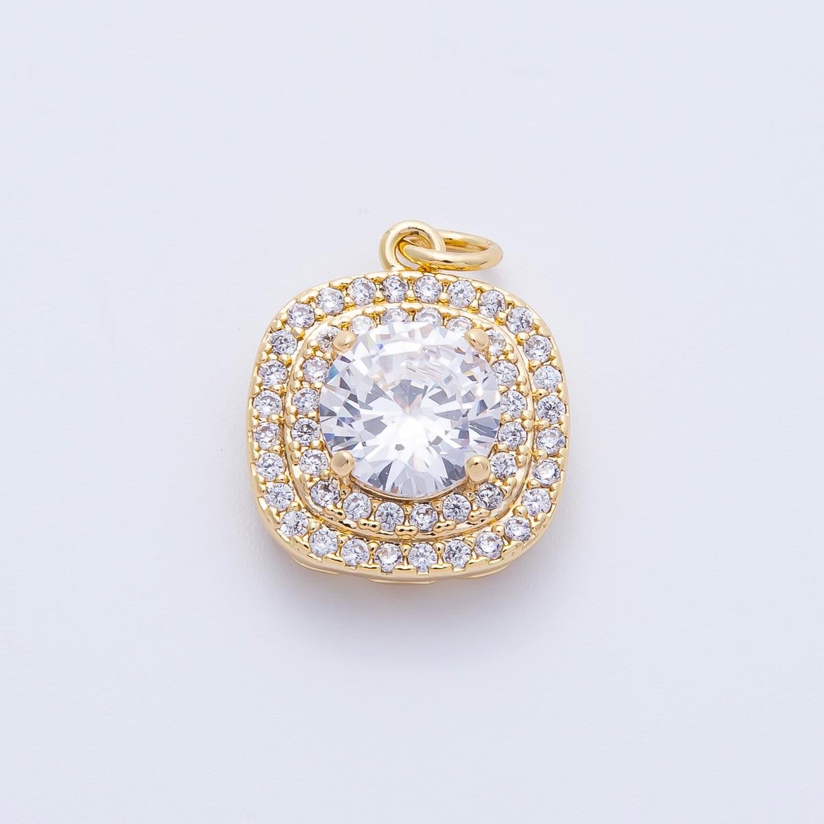 16k Gold Filled and White Gold Square Micro Paved Round Cut Clear CZ Add On Charm Bridal & Luxury Jewelry Supplies Necklace | CHARMS-00289