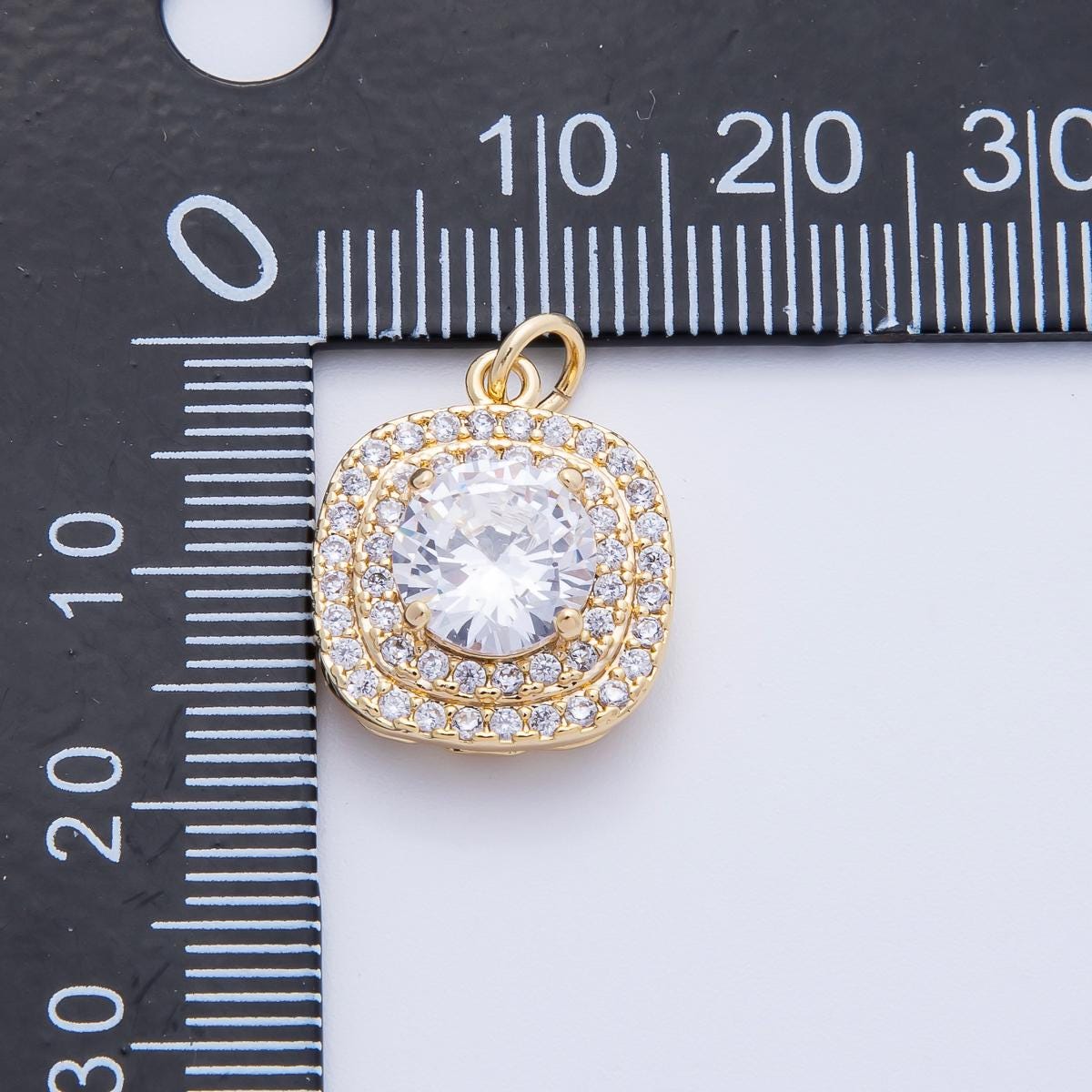 16k Gold Filled and White Gold Square Micro Paved Round Cut Clear CZ Add On Charm Bridal & Luxury Jewelry Supplies Necklace | CHARMS-00289