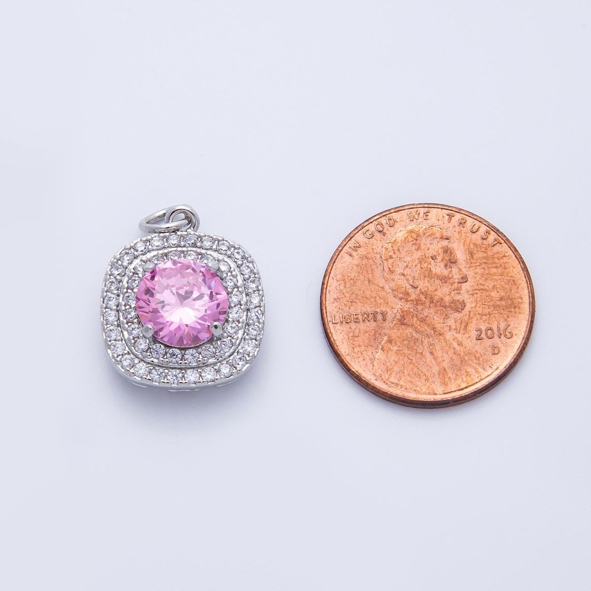 16k Gold Filled and White Gold 17mm Square Micro Paved Round Pink CZ Add On Charm Bridal & Luxury Jewelry Supplies Necklace | CHARMS-00291
