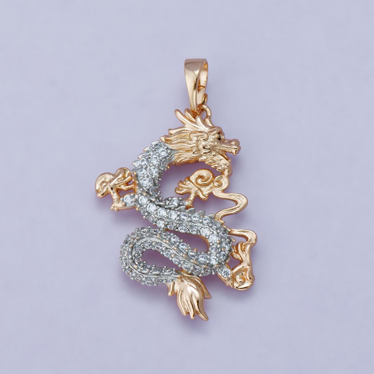 24k Gold Filled 28mm Dragon Charm Mythical Creature Pendant Year of the Dragon DIY Jewelry Making Supply for custom necklace | H-00627