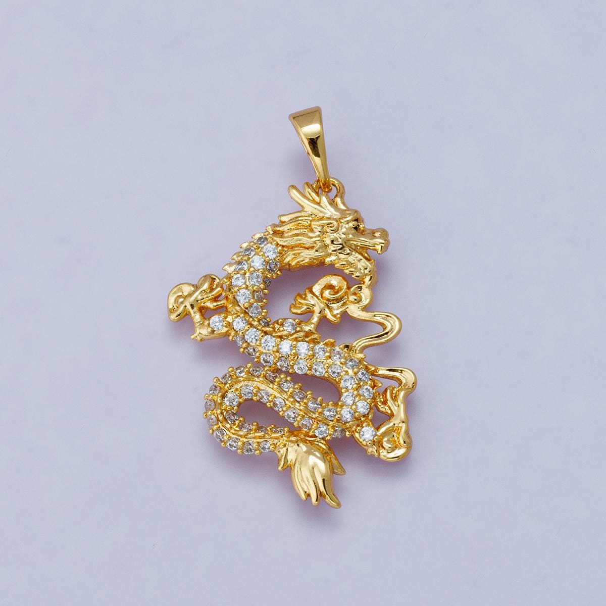 24k Gold Filled 28mm Dragon Charm Mythical Creature Pendant Year of the Dragon DIY Jewelry Making Supply for custom necklace | H-00627