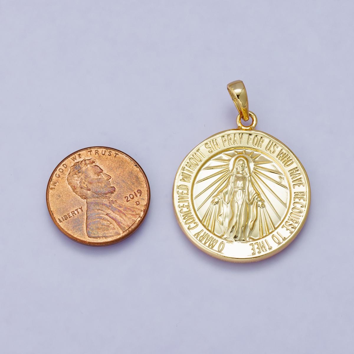 14k, 18k, 24k Gold Filled 29mm Miraculous Medal Pendant Blessed Virgin Mary Round Medallion Religious Jewelry Catholic Necklace | H-00450