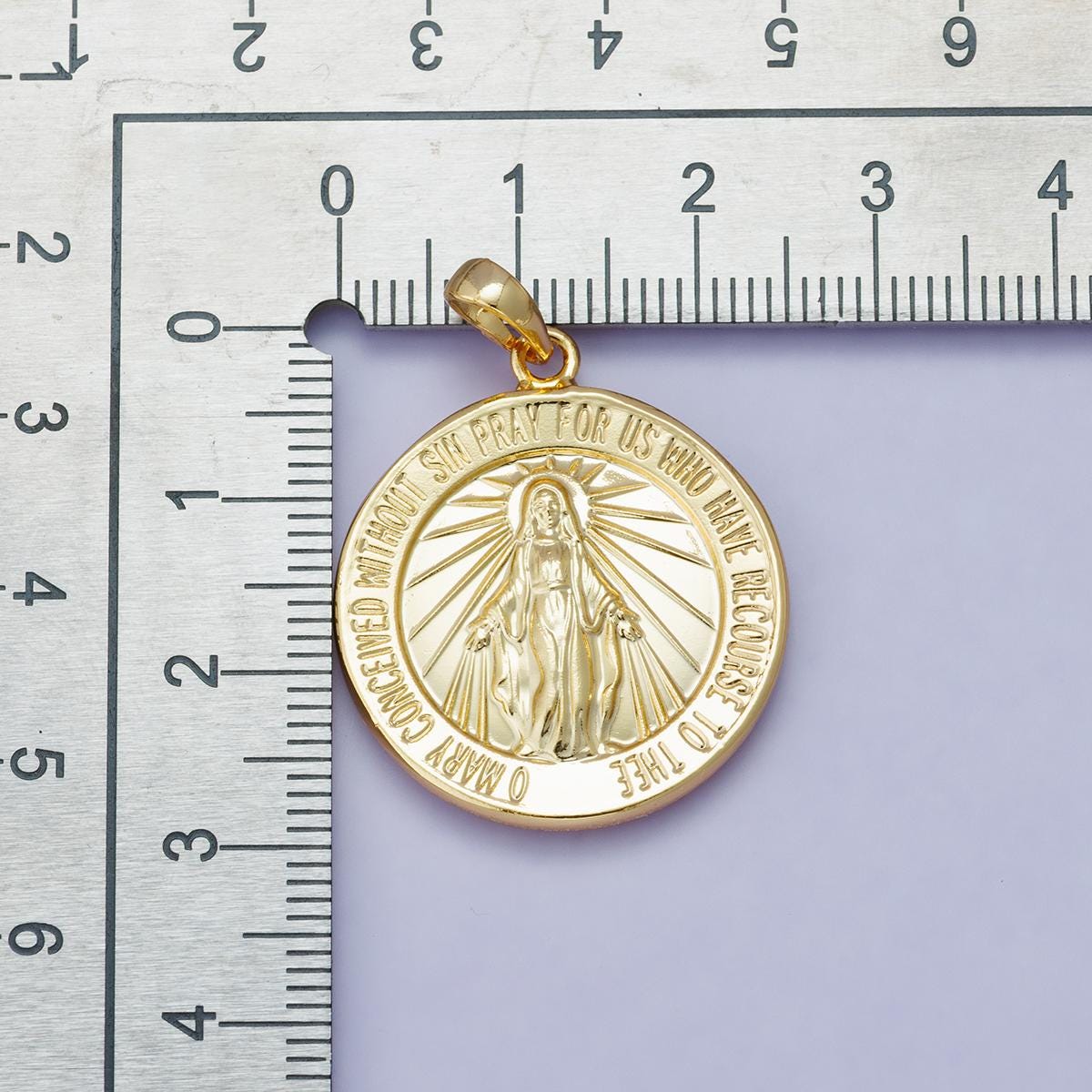 14k, 18k, 24k Gold Filled 29mm Miraculous Medal Pendant Blessed Virgin Mary Round Medallion Religious Jewelry Catholic Necklace | H-00450